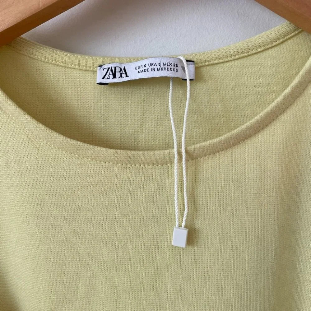 Zara Puff Voluminous Ruffle Poplin Sleeve Bodycon Mini Dress Pastel Yellow Small - Picture 5 of 8